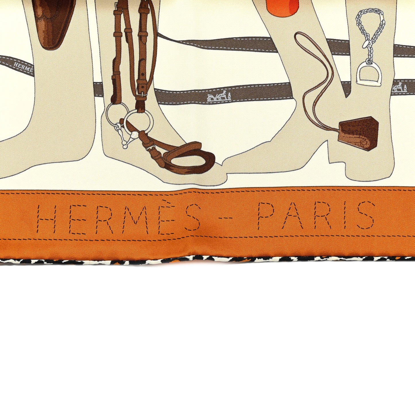 Vintage Silk Monsieur Et Madame Scarf 70 Caramel Creme Marron
