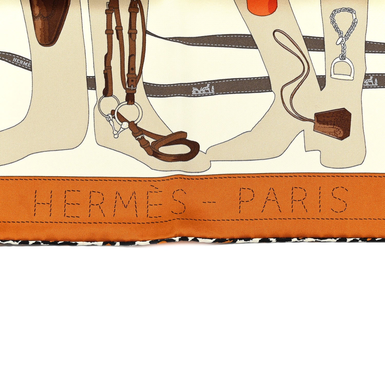 Hermes Vintage Silk Monsieur Et Madame Scarf 70 Caramel Creme Marron 2 of 4