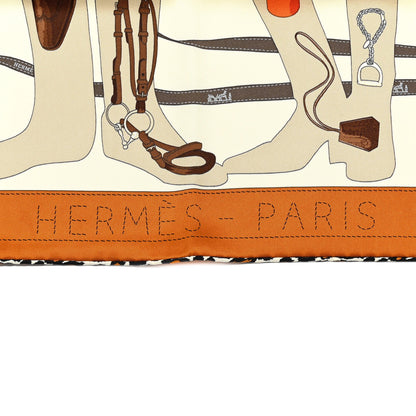 Hermes Vintage Silk Monsieur Et Madame Scarf 70 Caramel Creme Marron 2 of 4