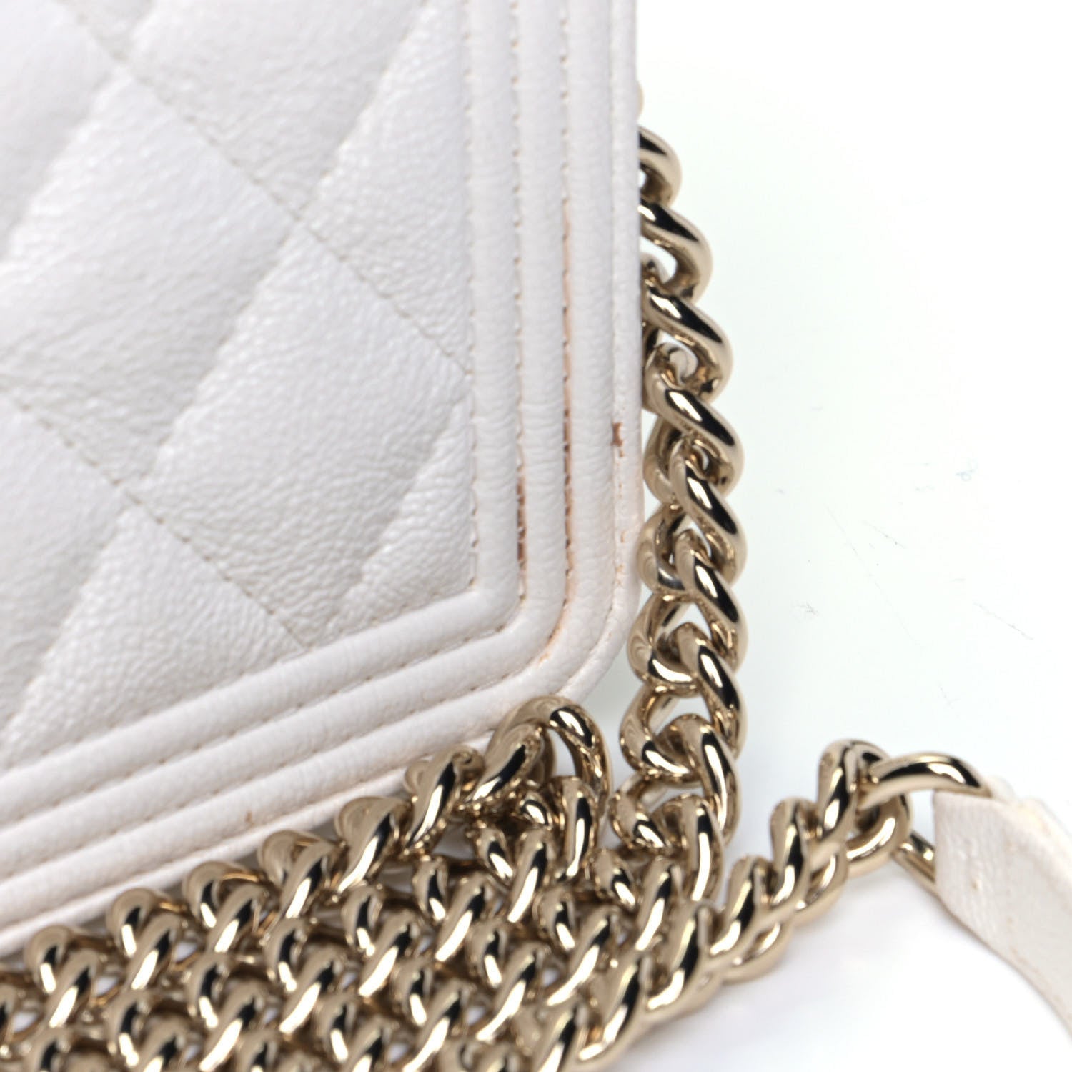 Chanel Caviar Quilted Boy Wallet On Chain WOC White 5 of 8