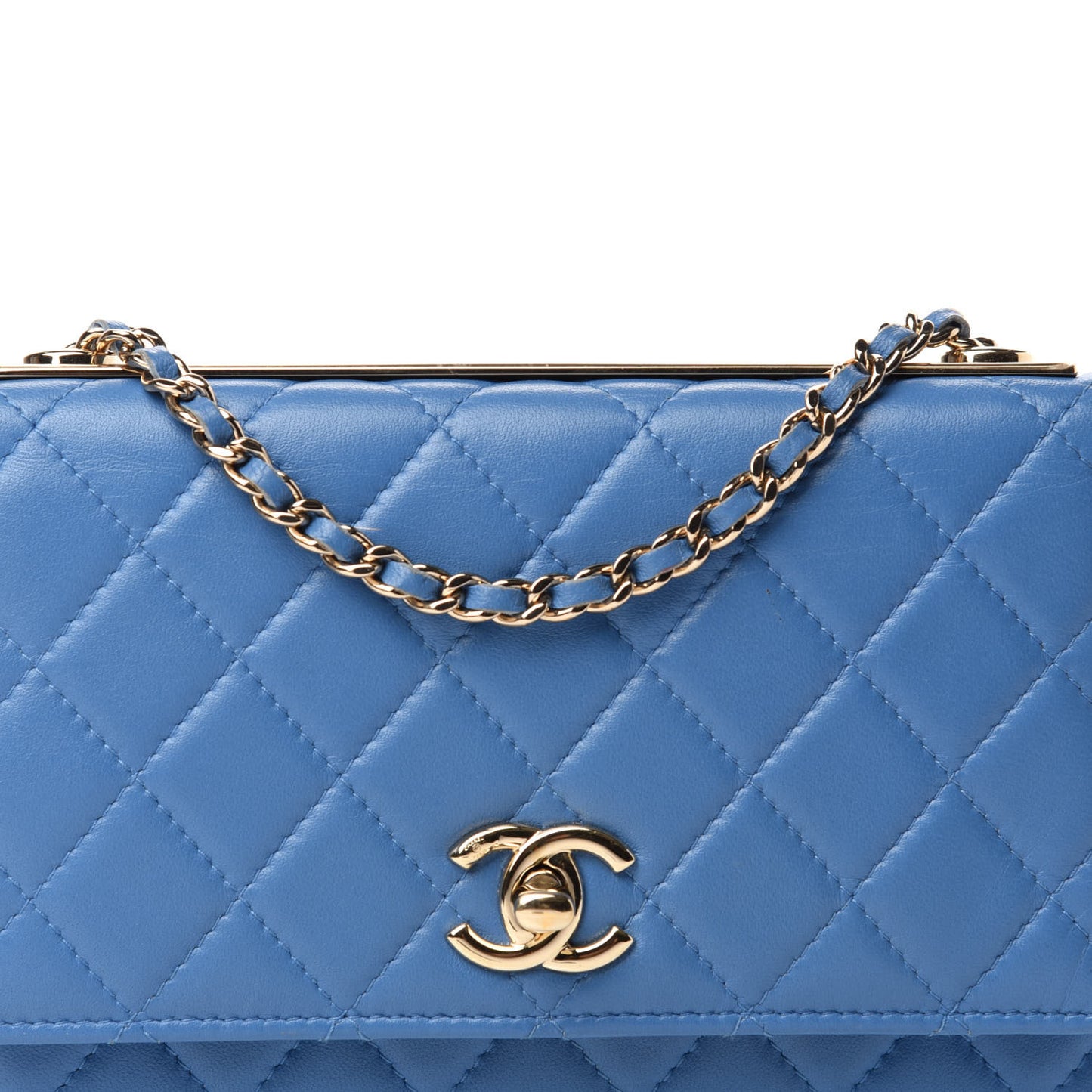 Lambskin Quilted Trendy CC Wallet On Chain WOC Blue