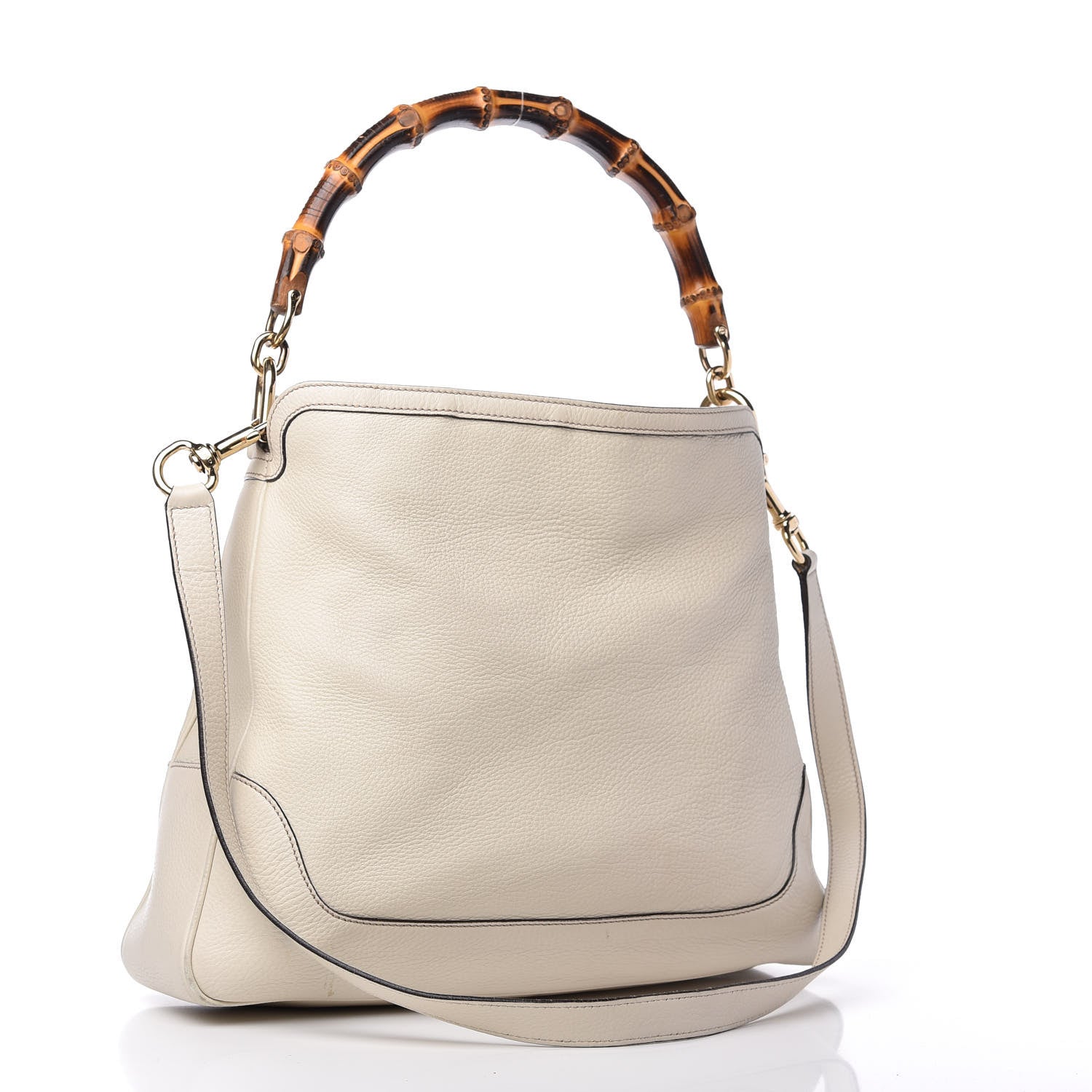 Gucci Pebbled Calfskin Medium Diana Bamboo Shoulder Bag Off White 3 of 9