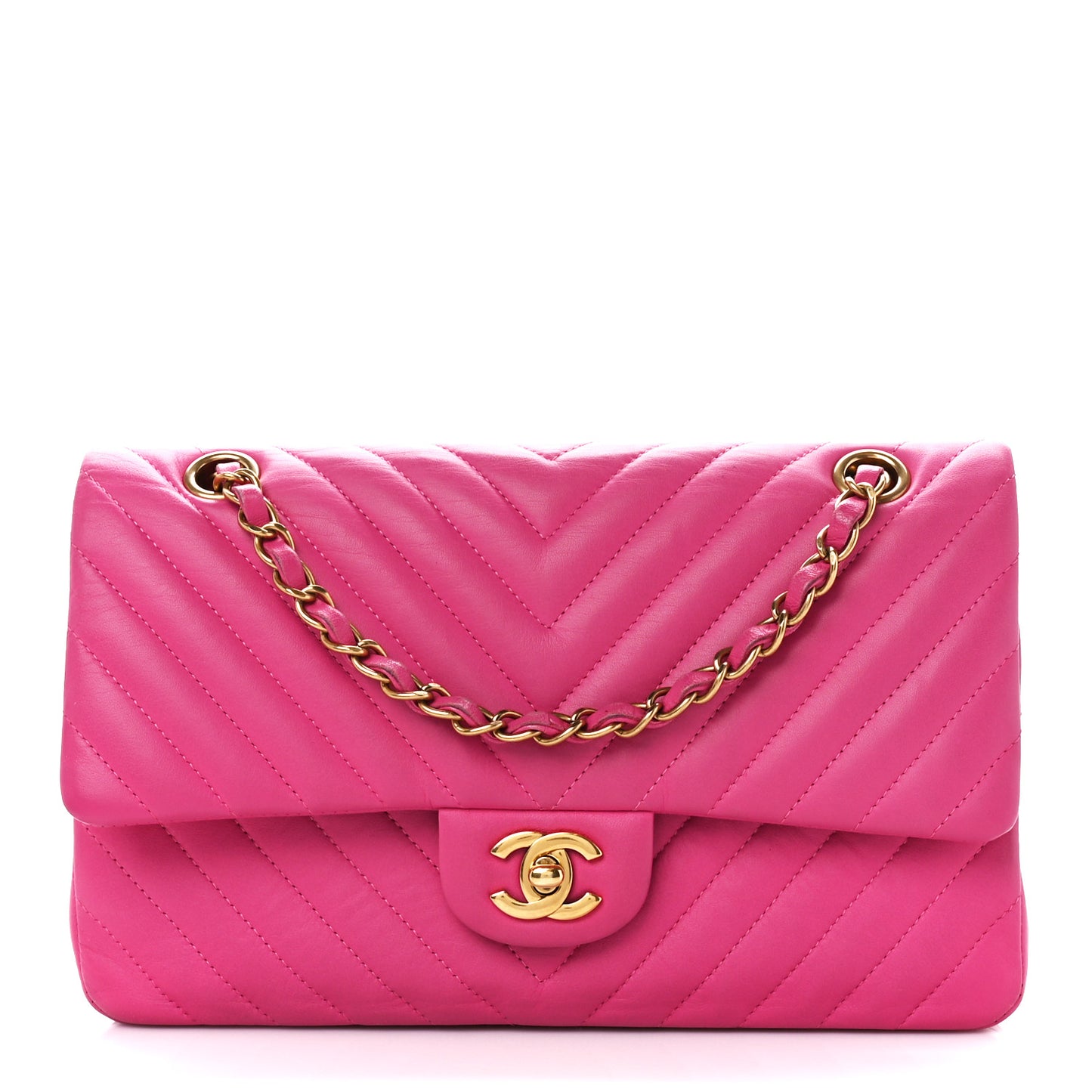 Lambskin Chevron Quilted Medium Double Flap Pink