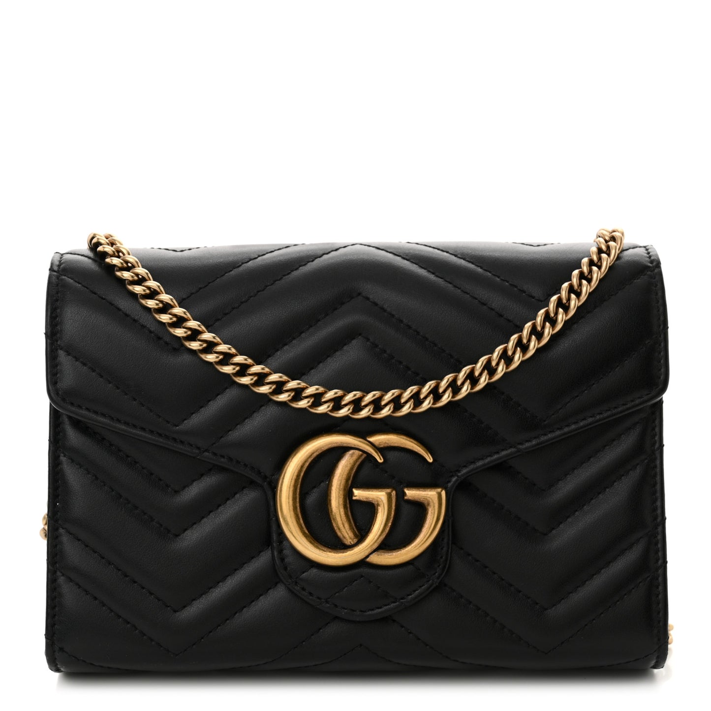 Calfskin Matelasse GG Marmont Chain Wallet Black
