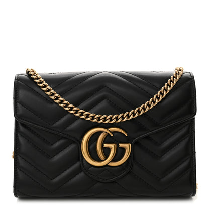 Gucci Calfskin Matelasse GG Marmont Chain Wallet Black 1 of 16