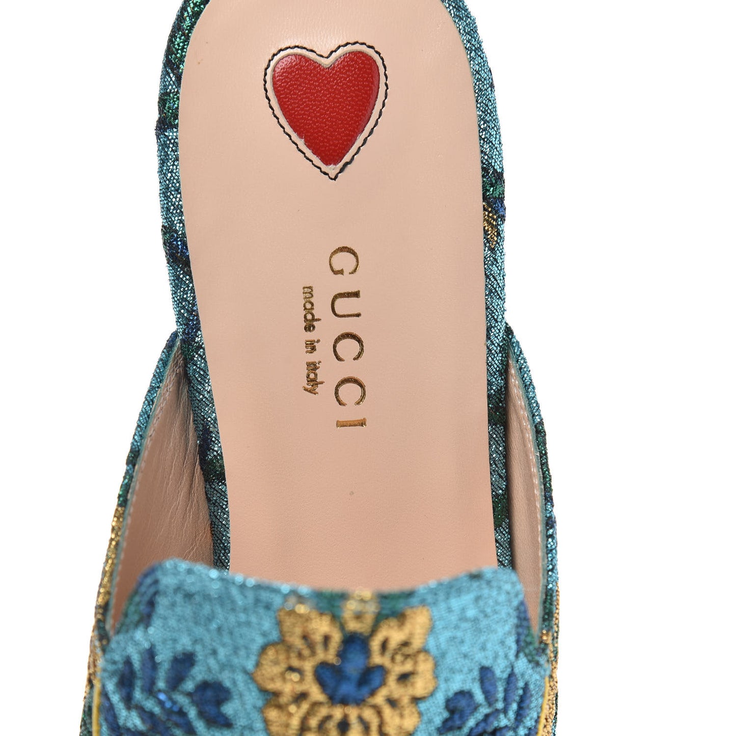 Iridescent Brocade Womens Princetown Slippers 36.5 Azure Multicolor Oro