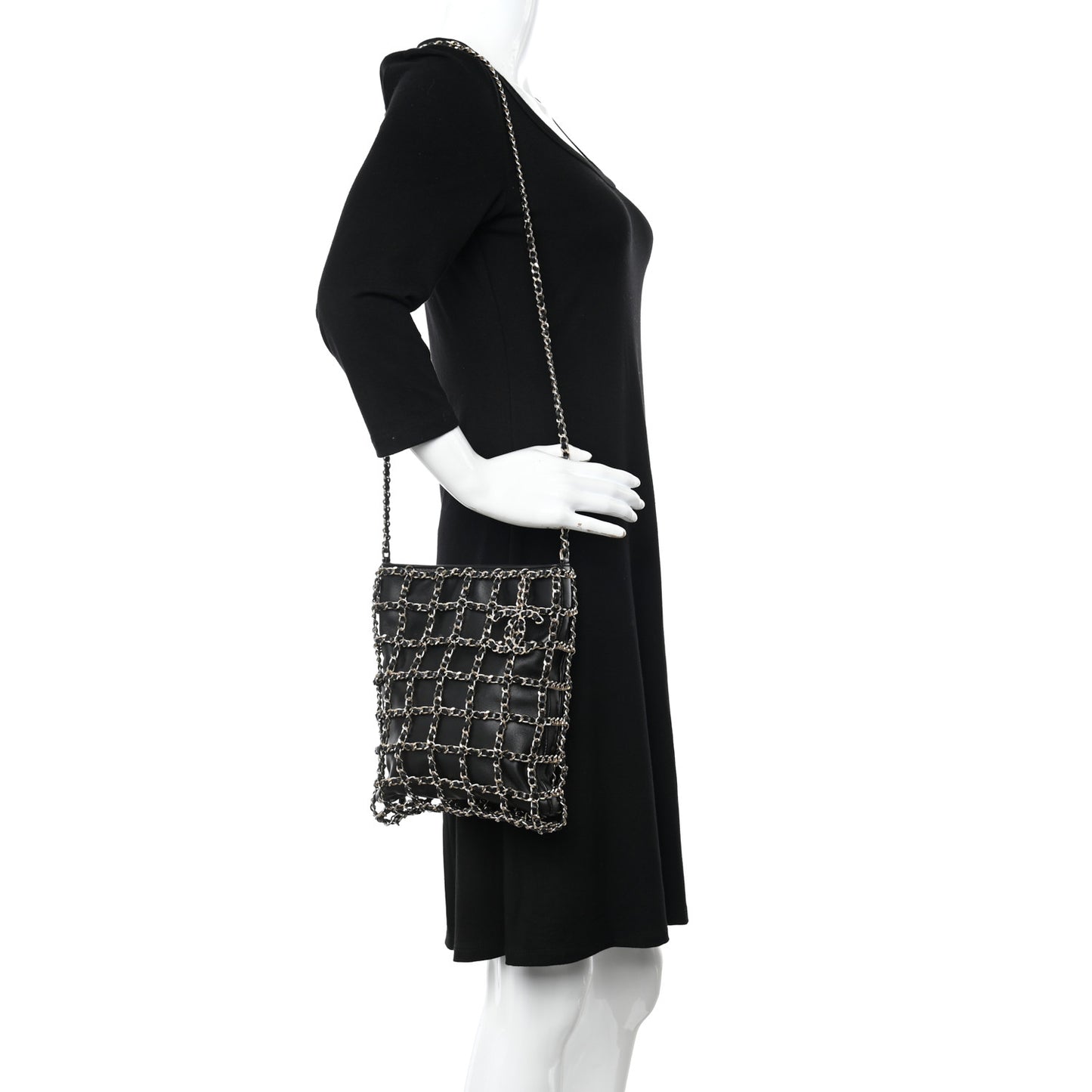 Lambskin Shopping Chain Tote Black