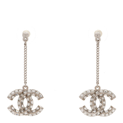 Chanel Baguette Crystal CC Drop Earrings Silver 1 of 5