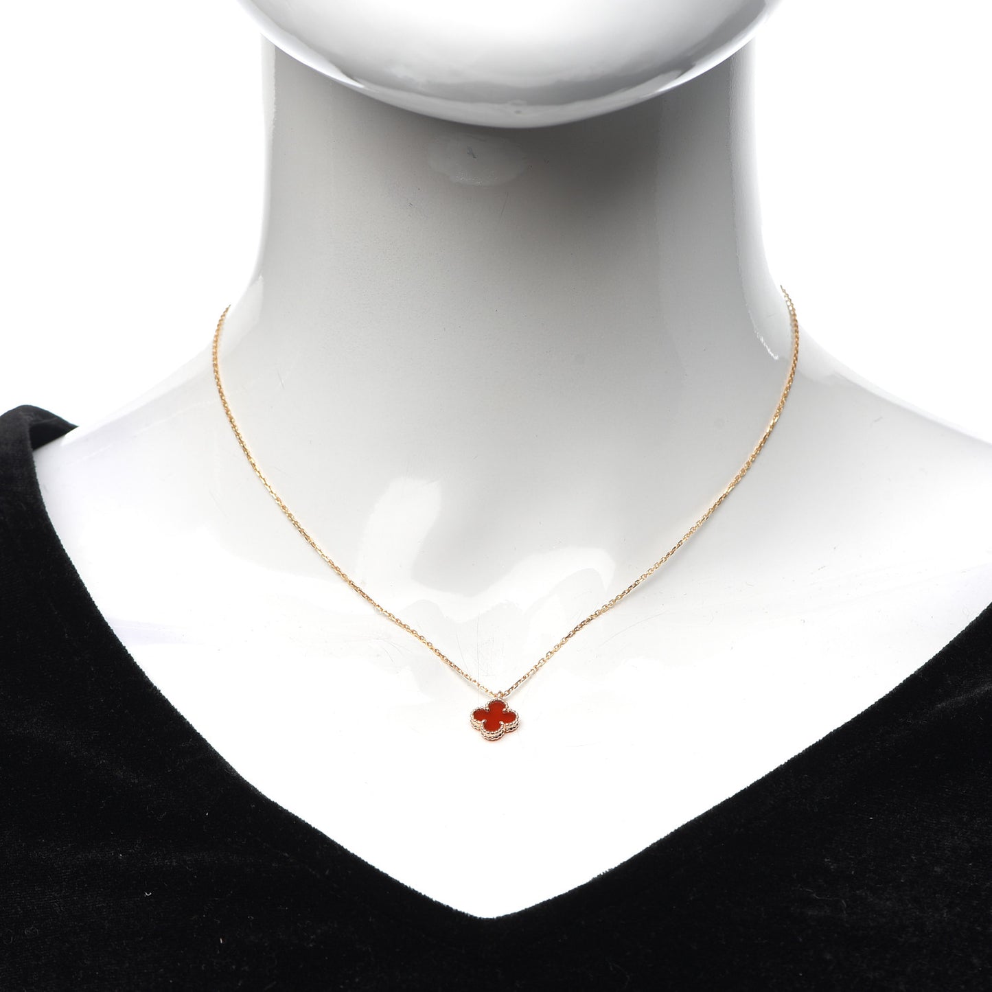 18K Rose Gold Carnelian Sweet Alhambra Pendant Necklace