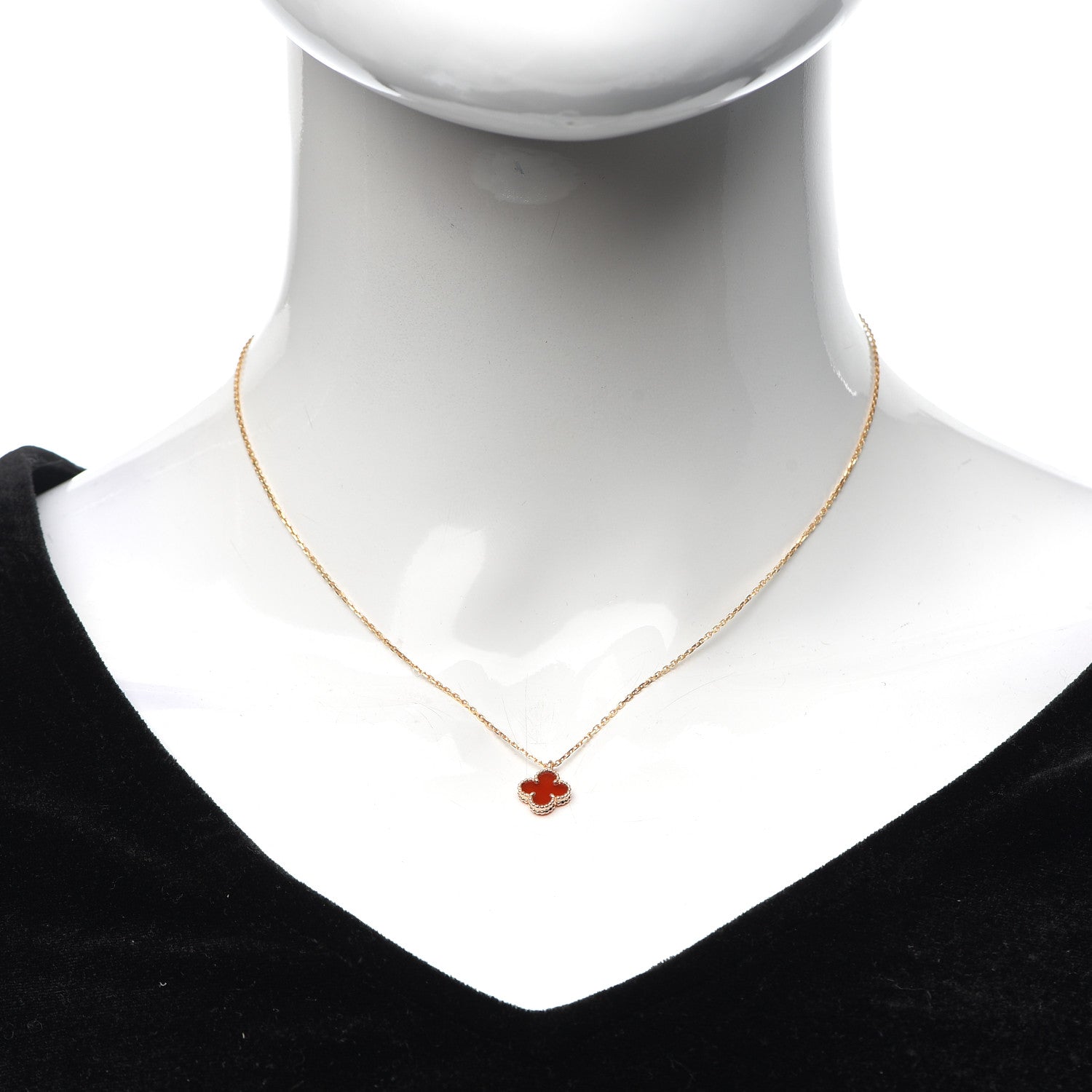 Van Cleef & Arpels 18K Rose Gold Carnelian Sweet Alhambra Pendant Necklace 2 of 6