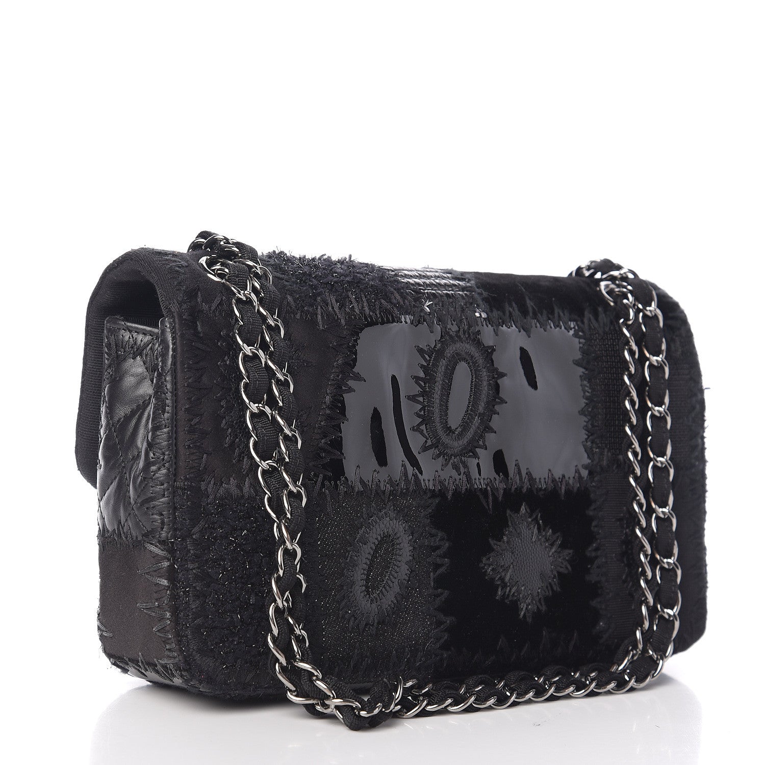 Chanel Tweed Patchwork Medium Single Flap Black 2 of 9