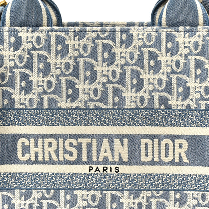 Christian Dior Oblique Chambray Calfskin Small Book Tote With Strap Blue Latte 7 of 9