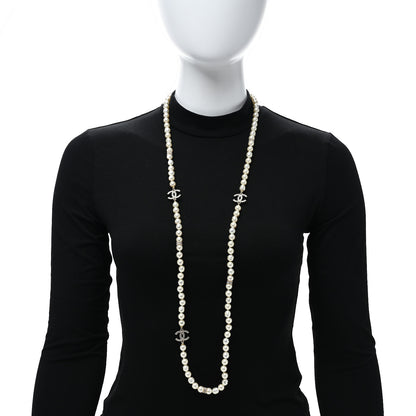 Chanel Pearl Crystal CC Long Necklace Gold 3 of 5
