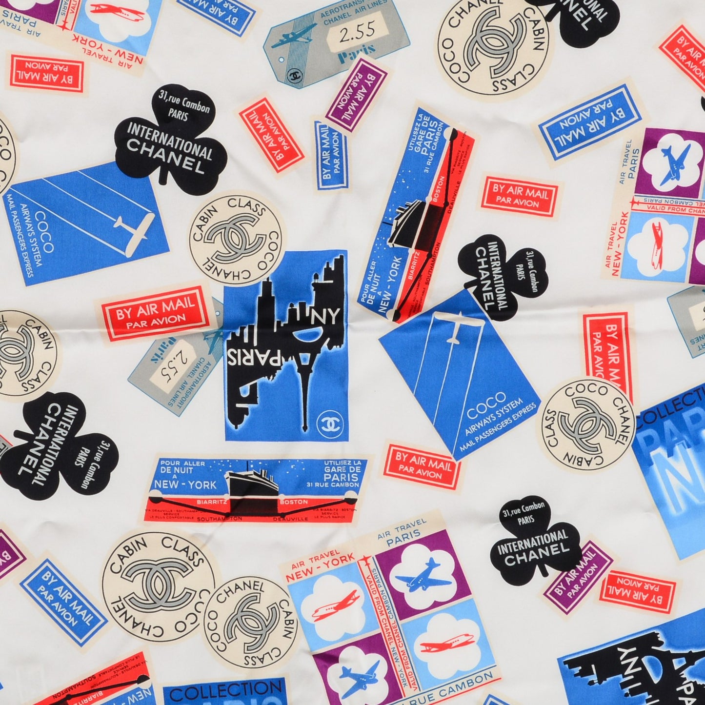 Silk CC Airlines Square Scarf Ivory