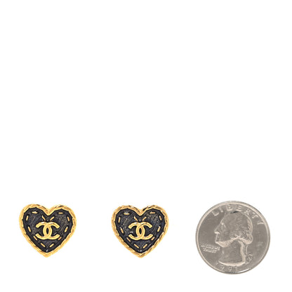 Chanel Metal Enamel CC Denim Heart Earrings Gold Blue 2 of 5
