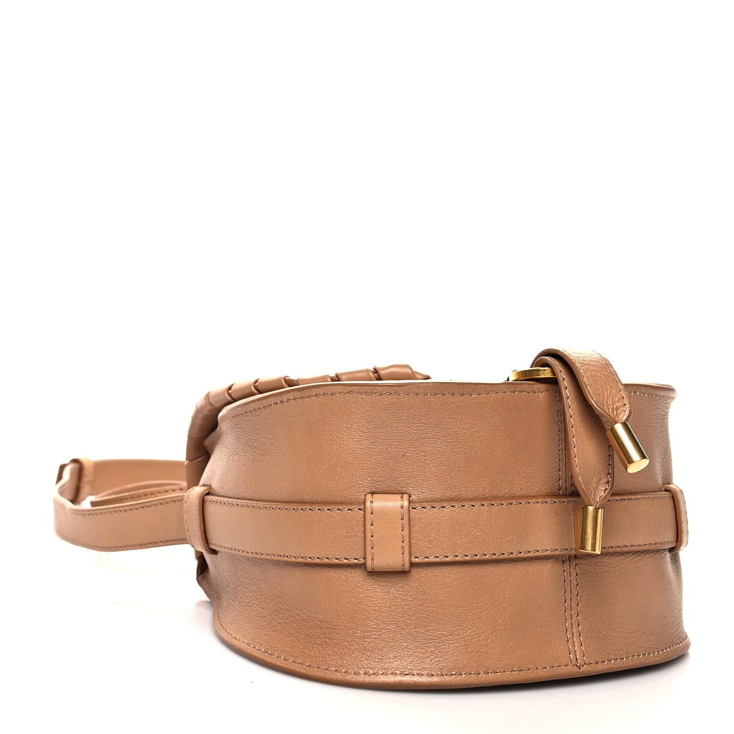 Chloe Calfskin Whipstitch Mini Marcie Round Crossbody Bag Light Tan 3 of 8