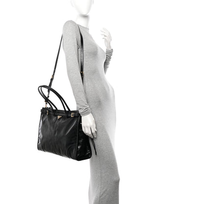 Prada Shiny Nappa Large Bonnie Shoulder Bag Black 2 of 11