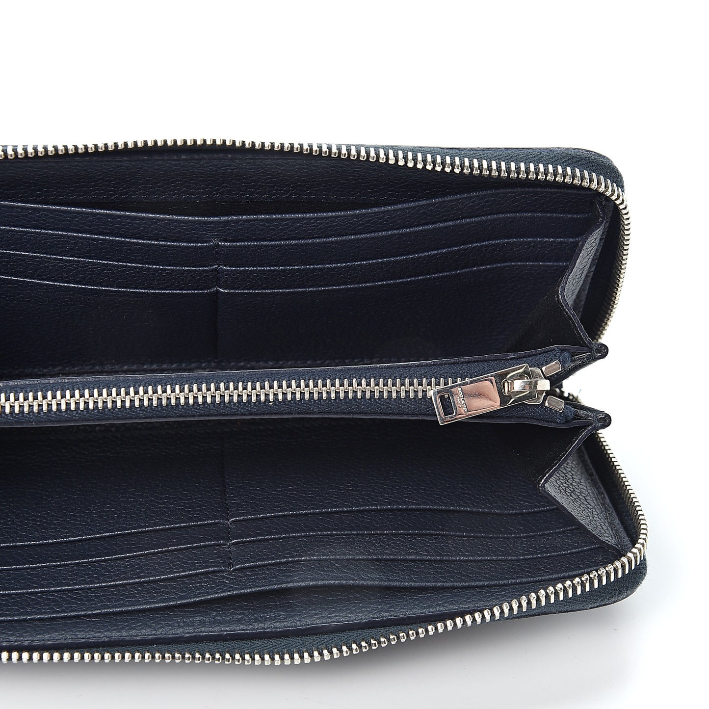 Grained Calfskin Rive Gauche Zip Around Wallet Deep Marine