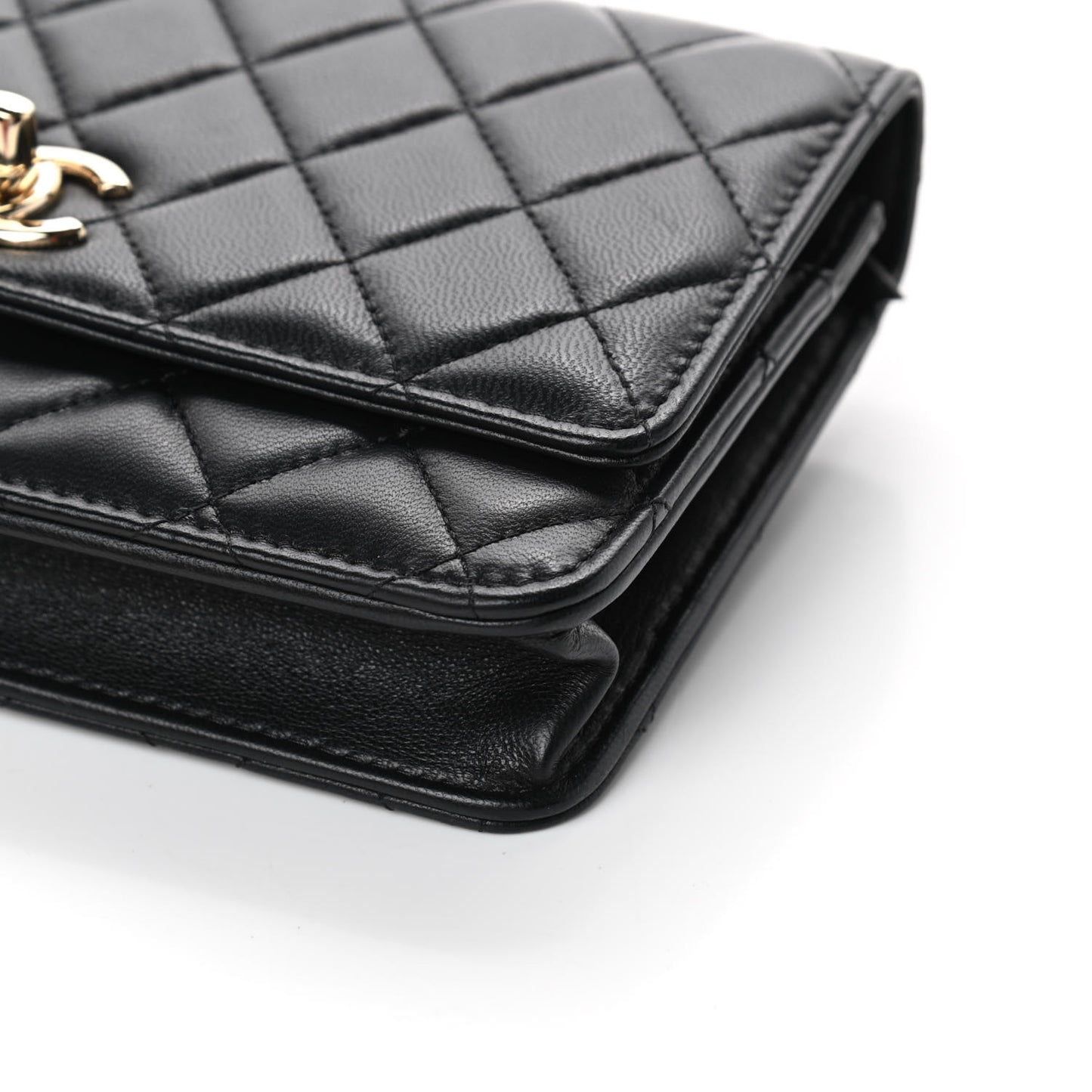 Lambskin Quilted Trendy CC Wallet On Chain WOC Black