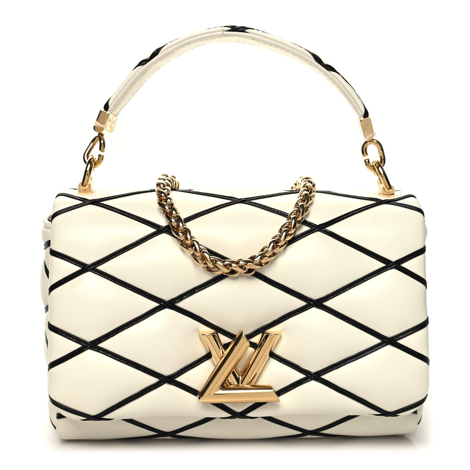 Louis Vuitton Lambskin Malletage Top Handle GO-14 MM White Black 3 of 11