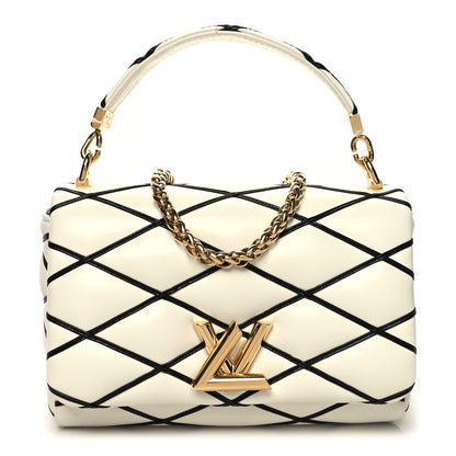 Louis Vuitton Lambskin Malletage Top Handle GO-14 MM White Black 3 of 11
