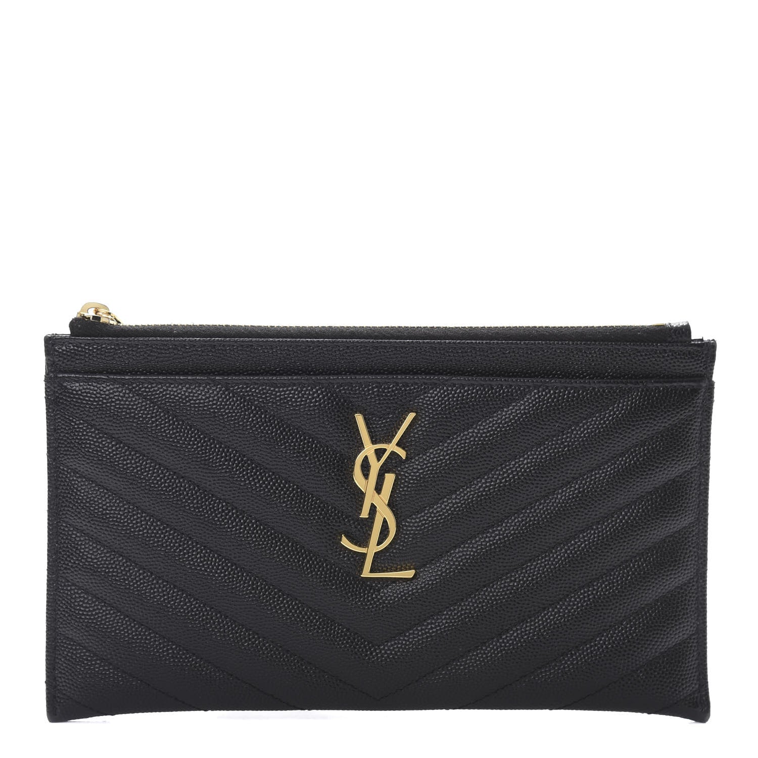 Saint Laurent Grain De Poudre Chevron Monogram Bill Pouch Black 1 of 7