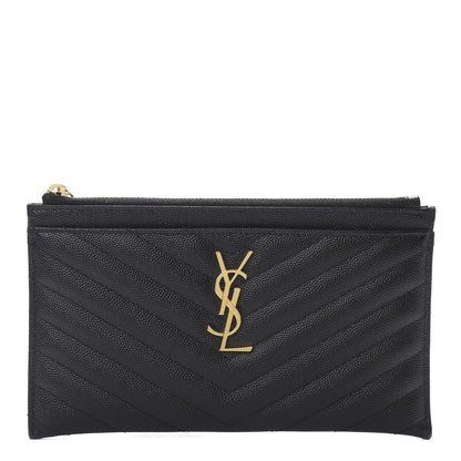 Saint Laurent Grain De Poudre Chevron Monogram Bill Pouch Black 1 of 7