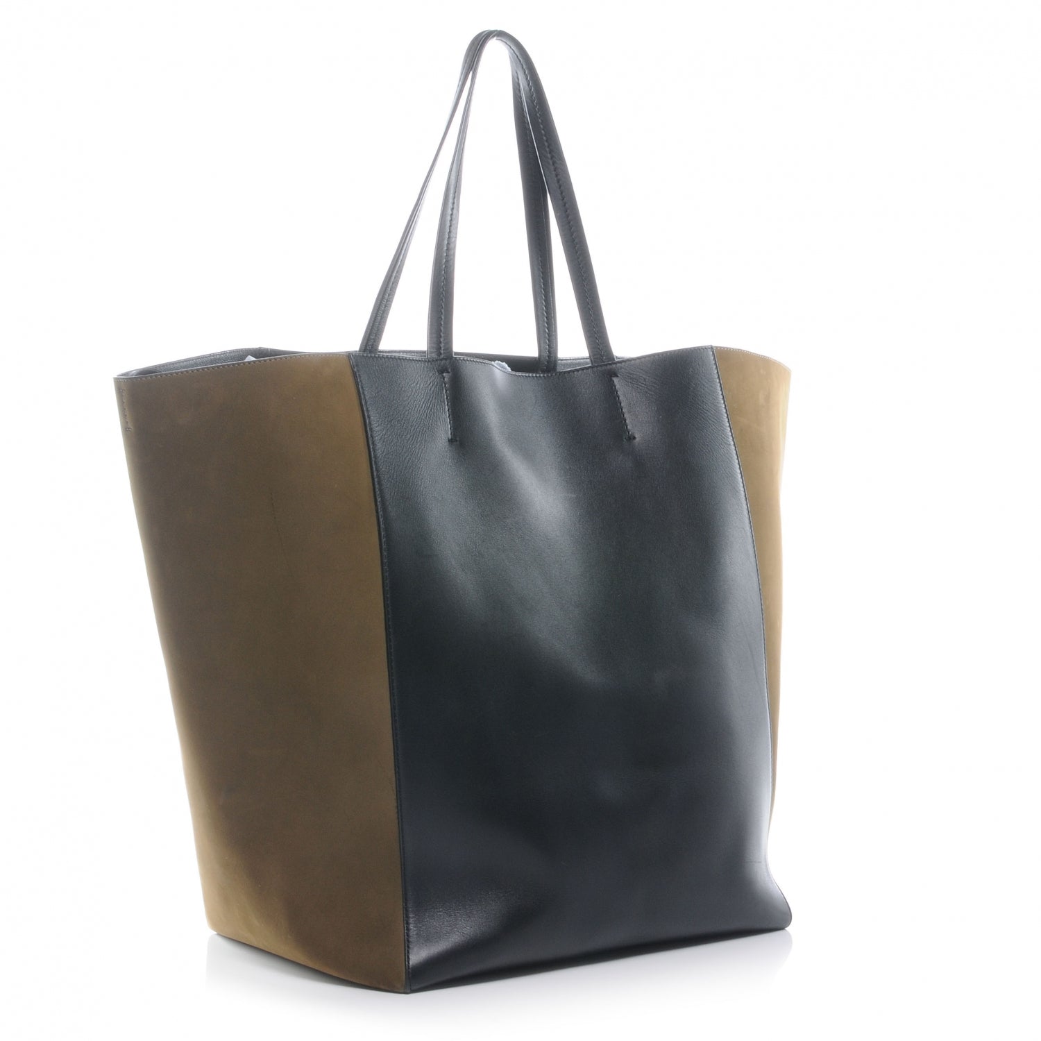Celine Lambskin and Nubuck Medium Horizontal Cabas Phantom Black Khaki 3 of 8