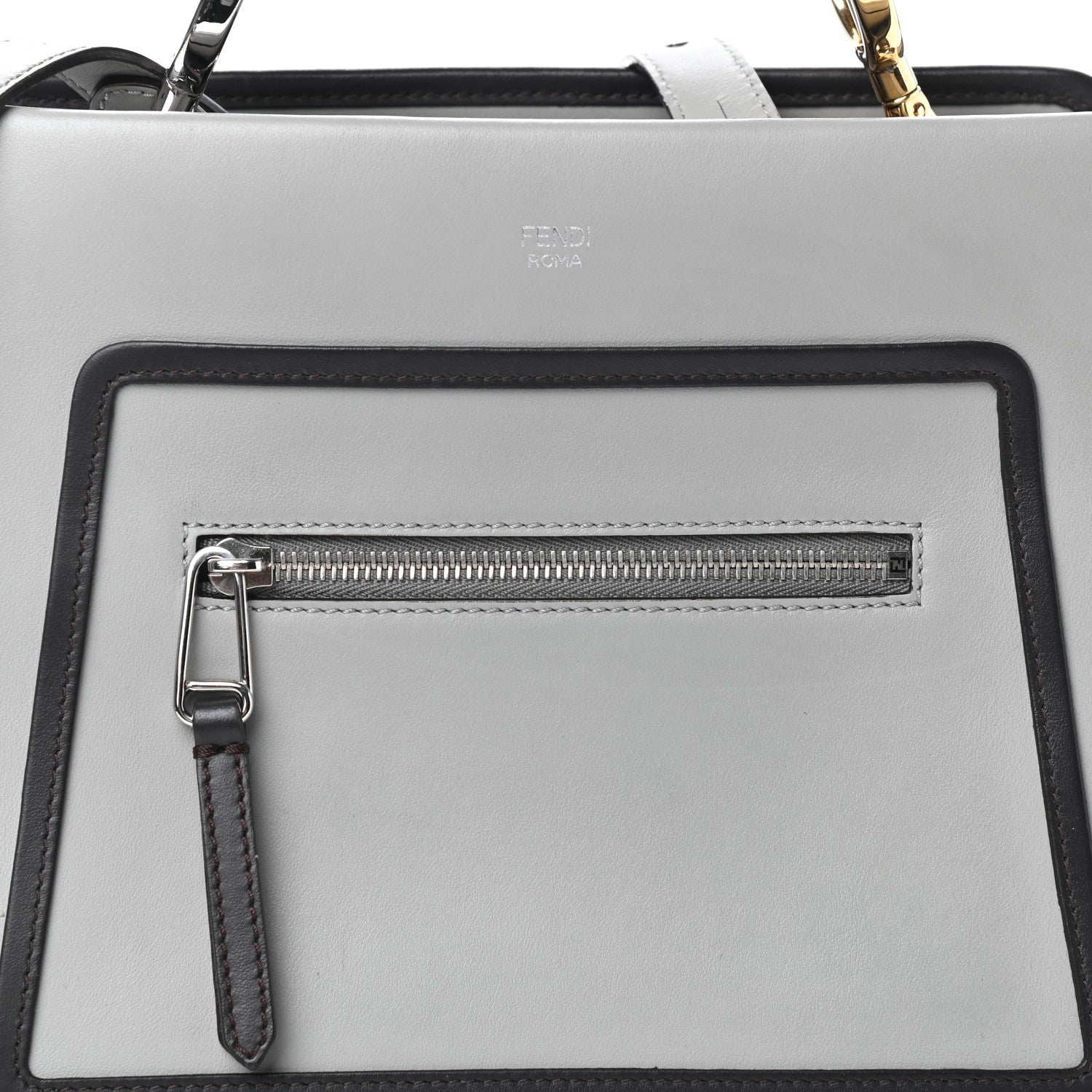 Fendi Vitello Century Opaco F is Fendi Bi-Color Small Runaway Satchel Ghiaccio Ebano 7 of 9