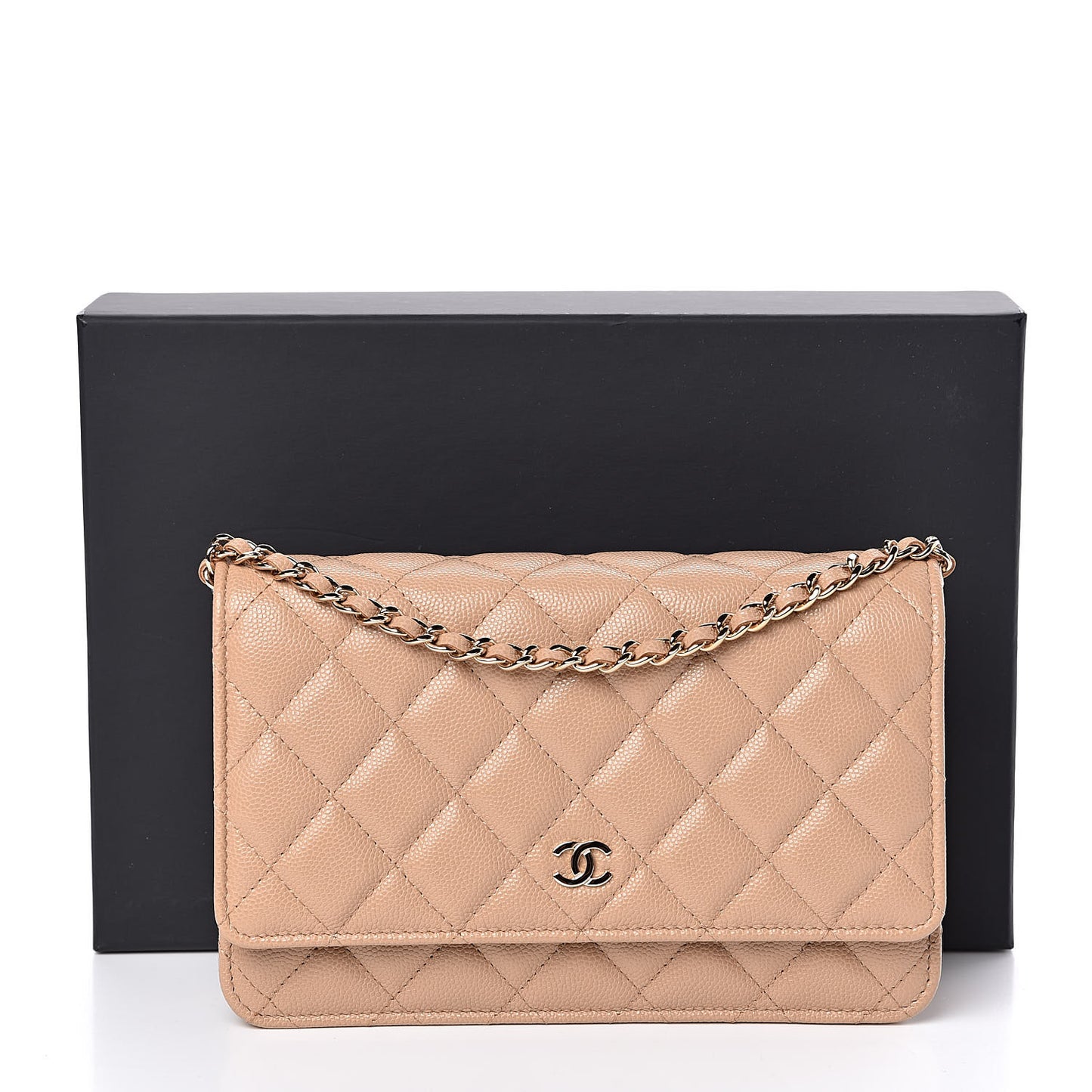 Caviar Quilted Wallet On Chain WOC Beige