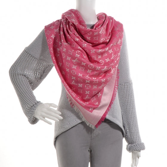Louis Vuitton Wool Silk Monogram Denim Shawl Pivoine 2 of 5