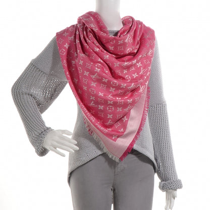 Louis Vuitton Wool Silk Monogram Denim Shawl Pivoine 2 of 5
