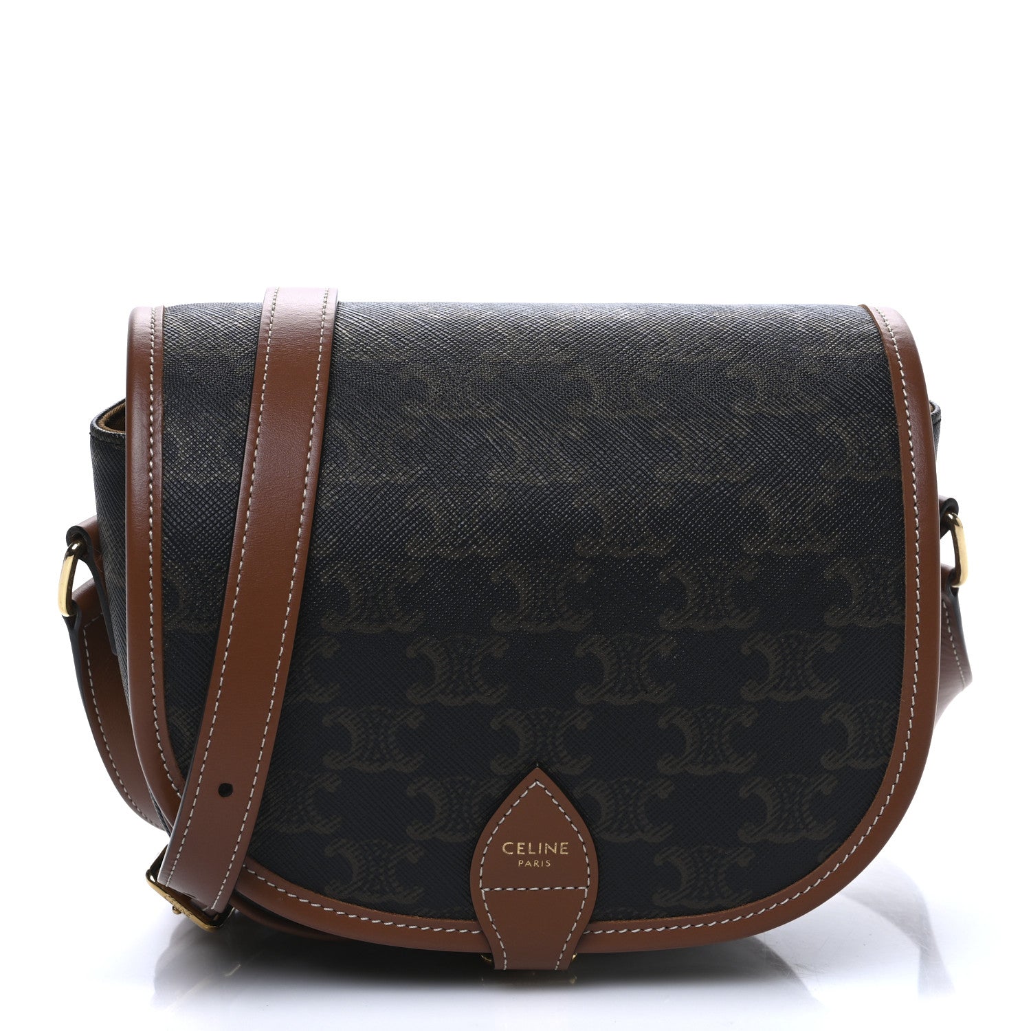 Celine Triomphe Canvas Medium Folco Bag Tan 1 of 9