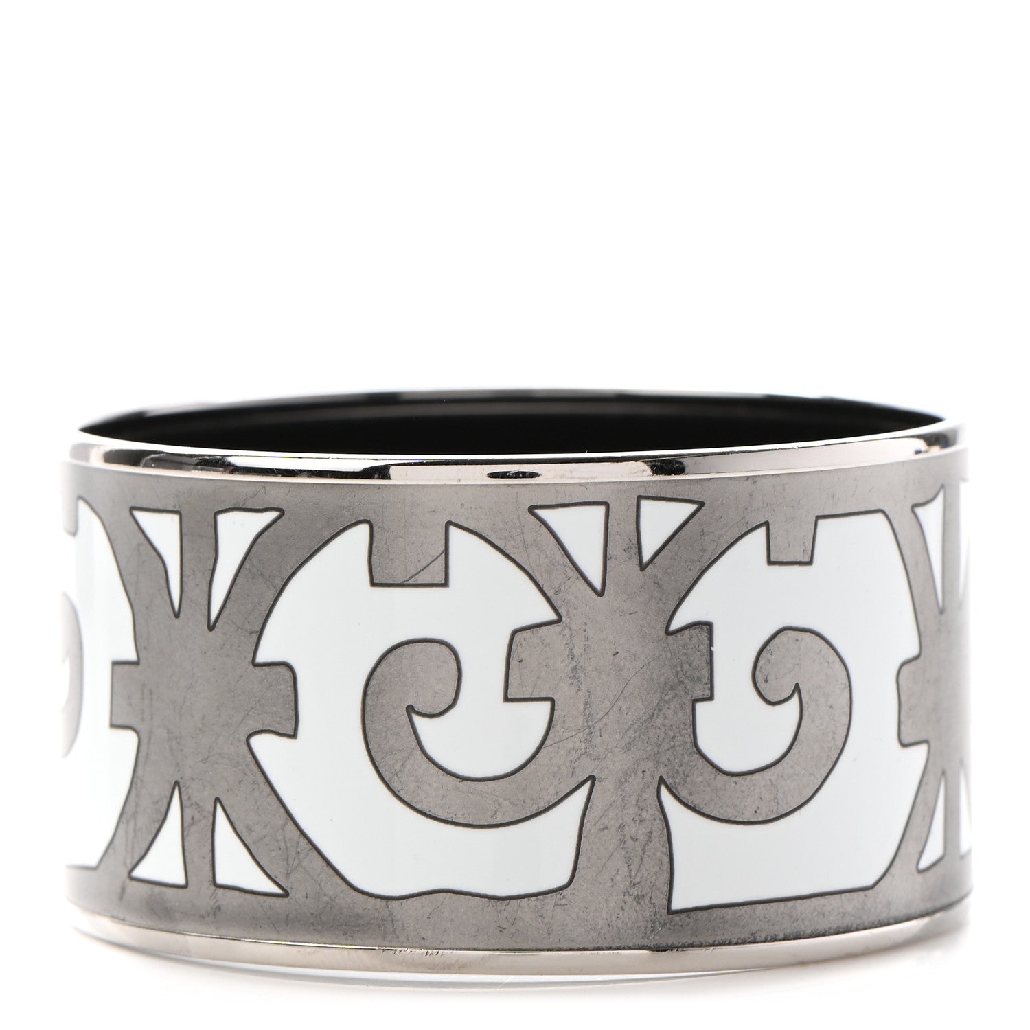 Hermes Enamel Printed Extra Wide Balcons du Guadalquivir Bracelet 70 Silver 1 of 7