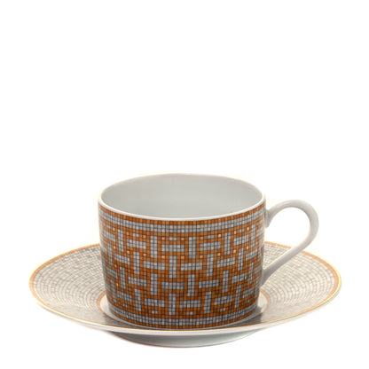 Hermes Porcelain Mosaique Au 24 Gold Tea Cup And Saucer Set Of 2 3 of 7