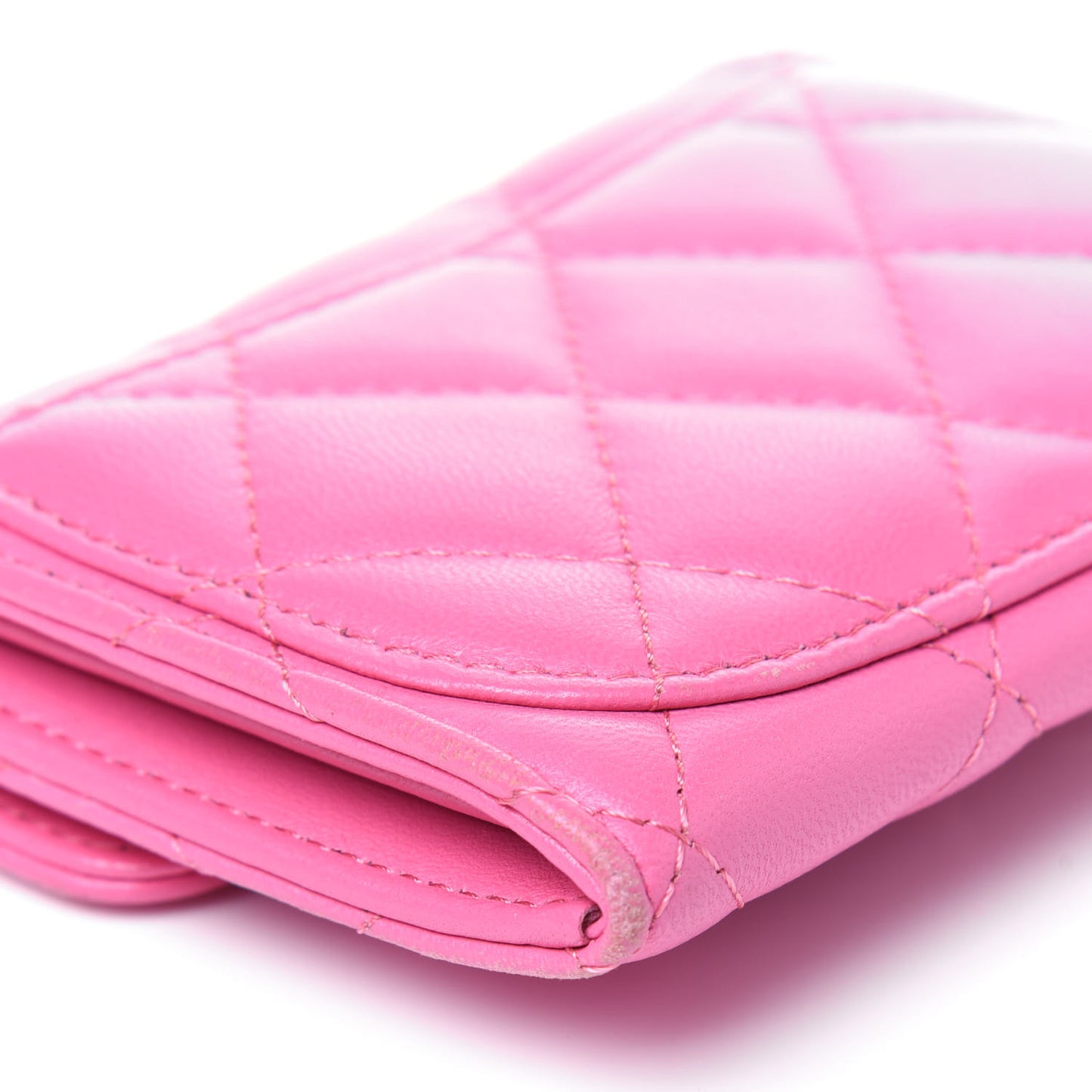 Lambskin Quilted Flap Card Holder Wallet Pink