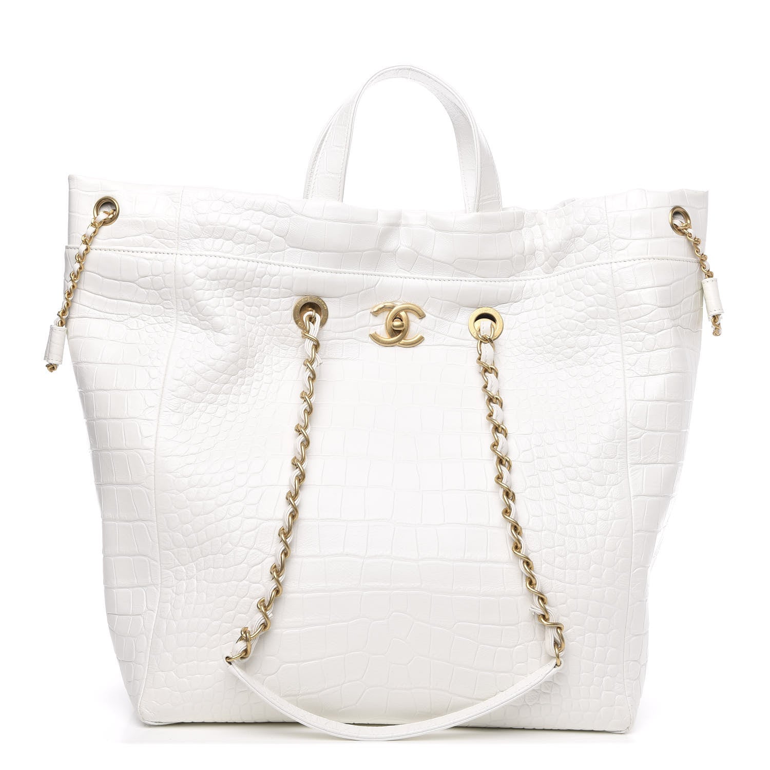 Chanel Calfskin Crocodile Embossed Large Cocodile Shopping Tote White 1 of 9