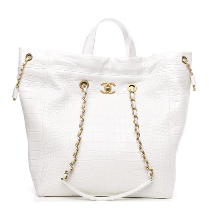Chanel Calfskin Crocodile Embossed Large Cocodile Shopping Tote White 1 of 9