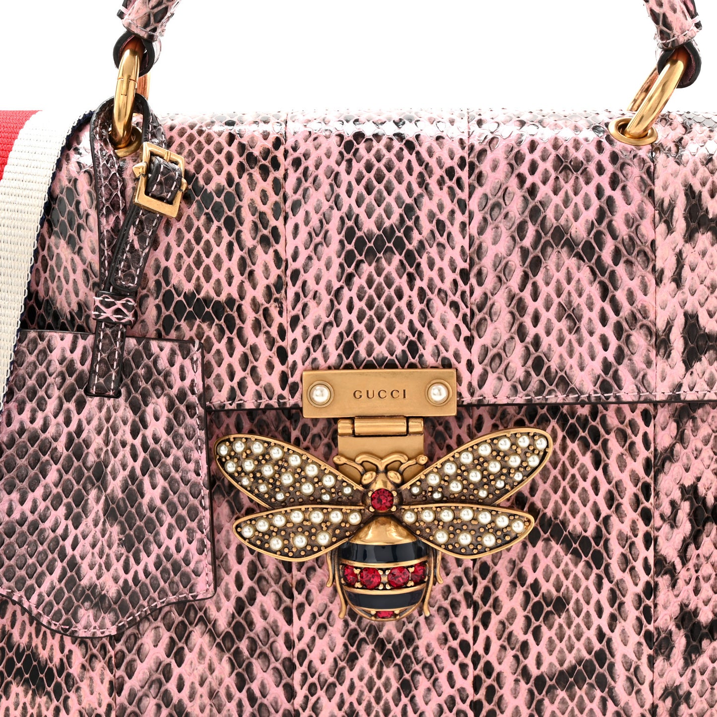 Snakeskin Sylvie Web Small Queen Margaret Top Handle Bag Pink