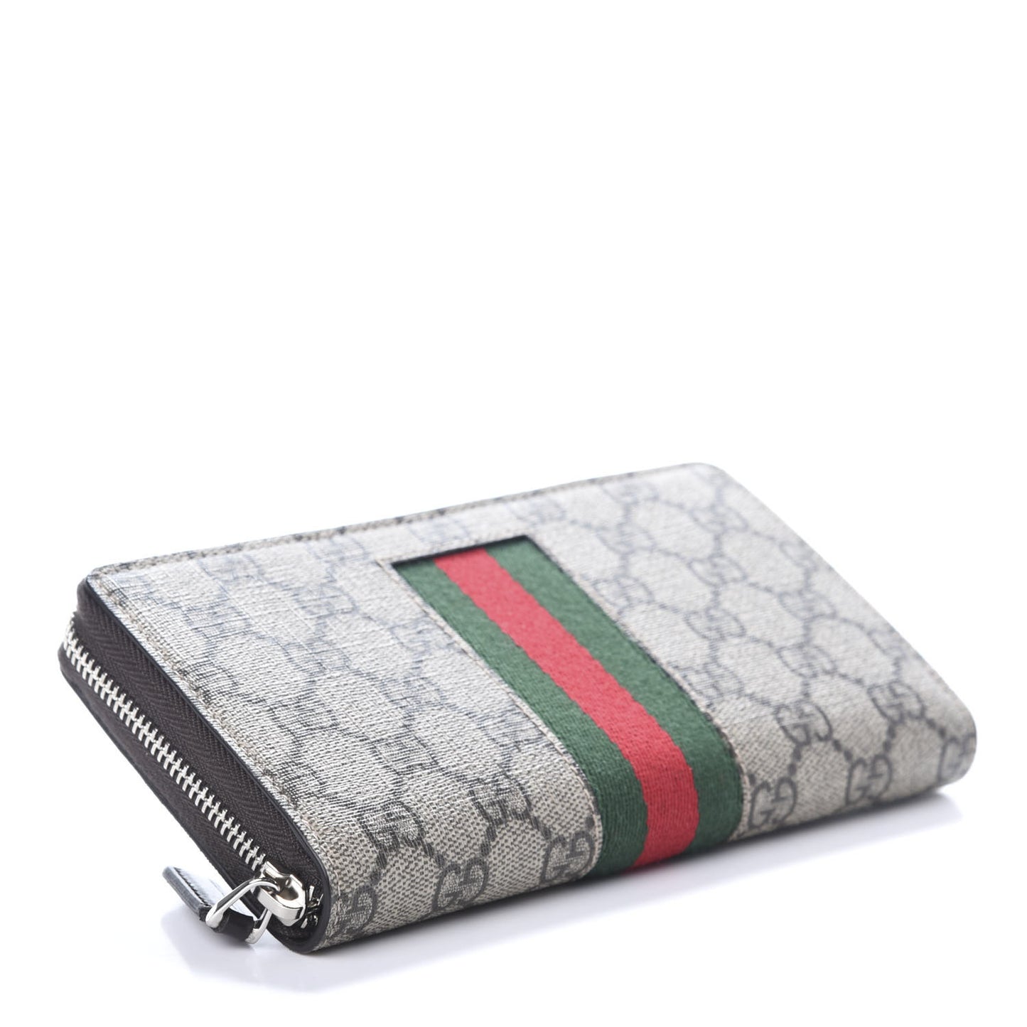 GG Supreme Monogram Web Zip Around Wallet Beige Cocoa