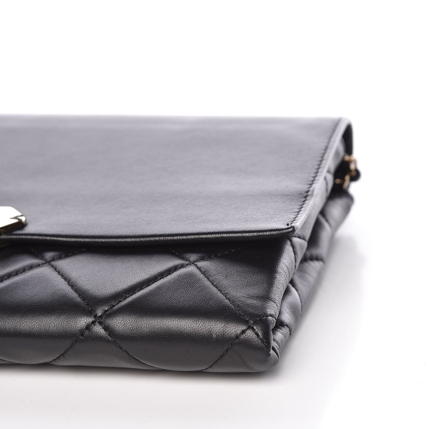 Lambskin Quilted Retro Label Clutch Black