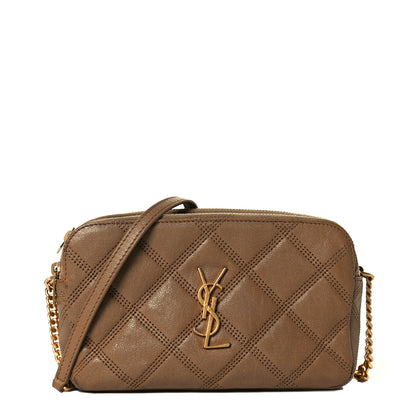 Saint Laurent Grained Lambskin Quilted Mini Becky Double Zip Bag Dark Beige 1 of 11