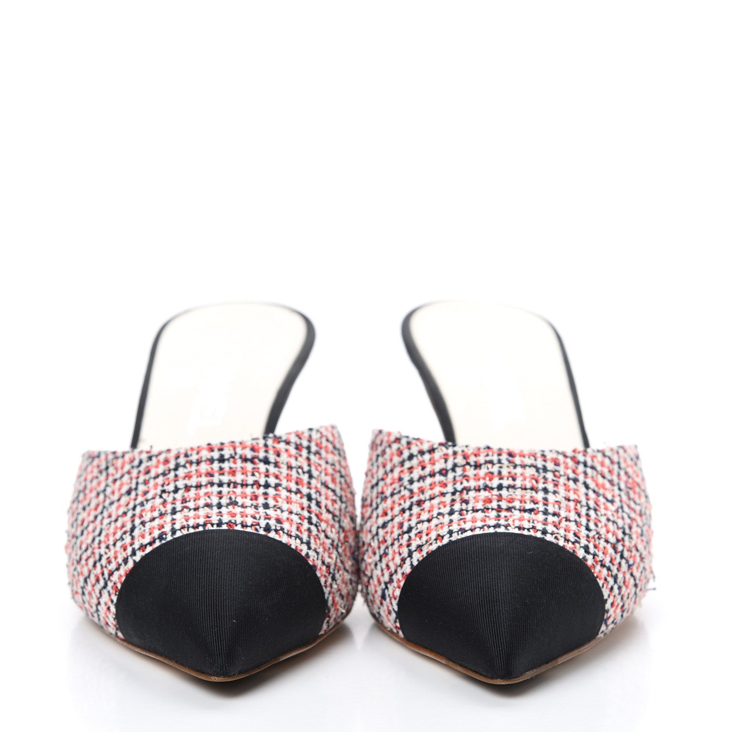 Chanel Tweed Grosgrain Pearl Cap Toe Mules 38 Black Red 2 of 11