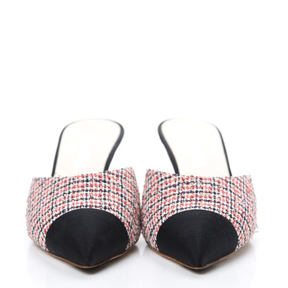 Chanel Tweed Grosgrain Pearl Cap Toe Mules 38 Black Red 2 of 11