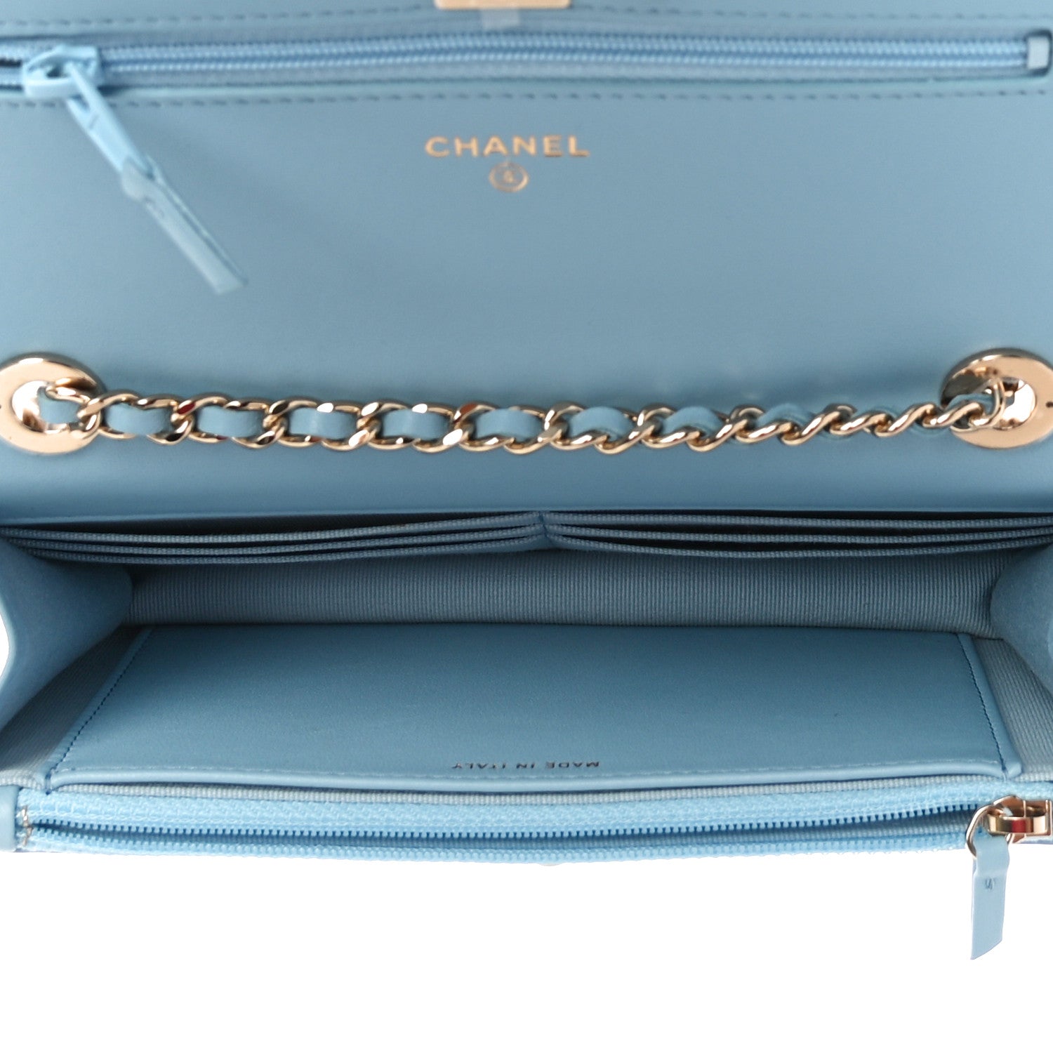 Chanel Lambskin Quilted Trendy CC Wallet On Chain WOC Light Blue 5 of 12