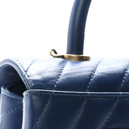 Chanel Aged Calfskin Chevron Quilted Small Coco Handle Flap Blue 11 of 12