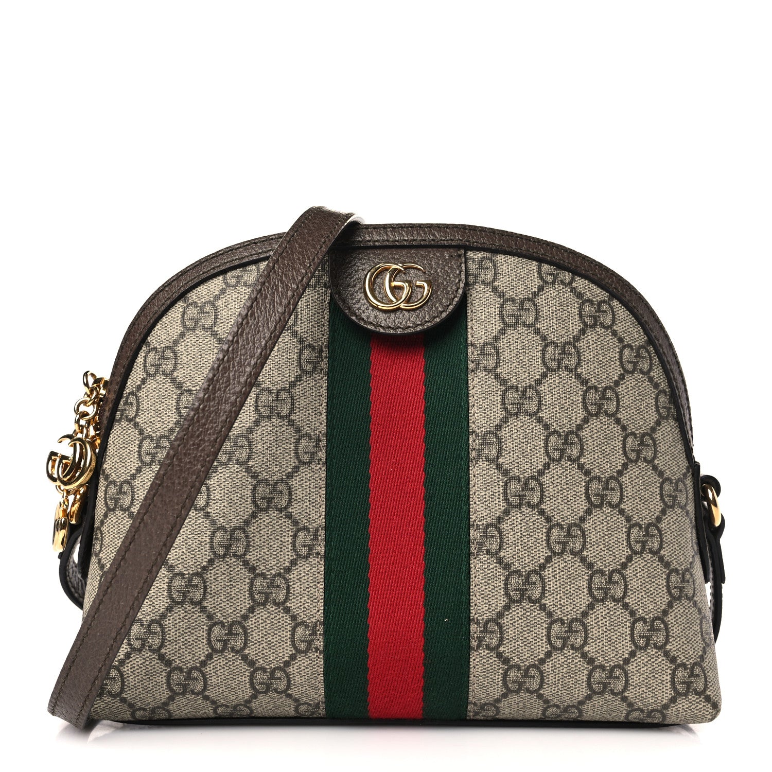 Gucci GG Supreme Monogram Textured Dollar Calfskin Web Small Ophidia Dome Shoulder Bag Beige Ebony New Acero 1 of 9