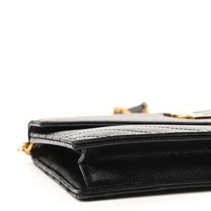 Saint Laurent Grain De Poudre Matelasse Chevron Monogram Envelope Chain Wallet Black 8 of 9