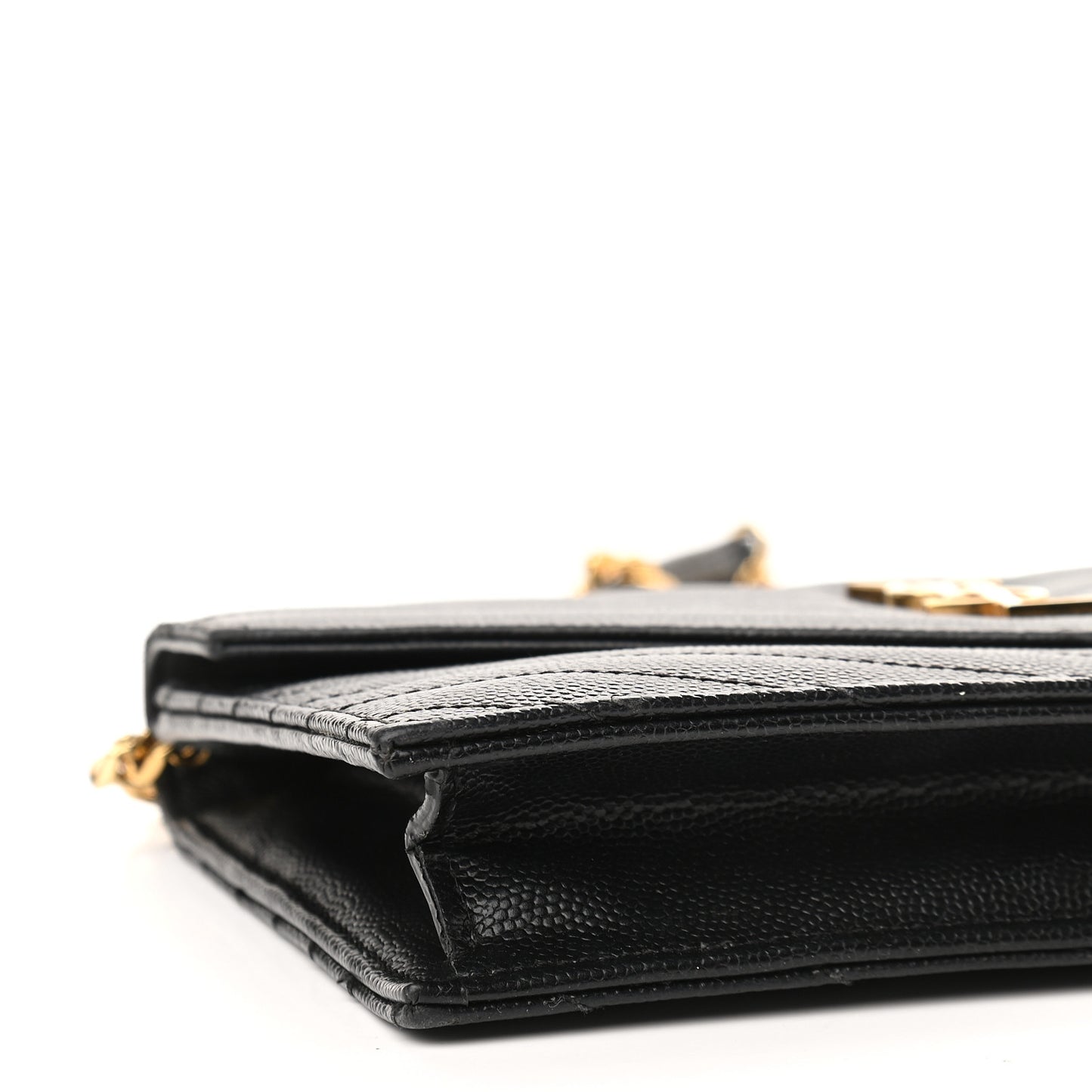 Grain De Poudre Matelasse Chevron Monogram Envelope Chain Wallet Black