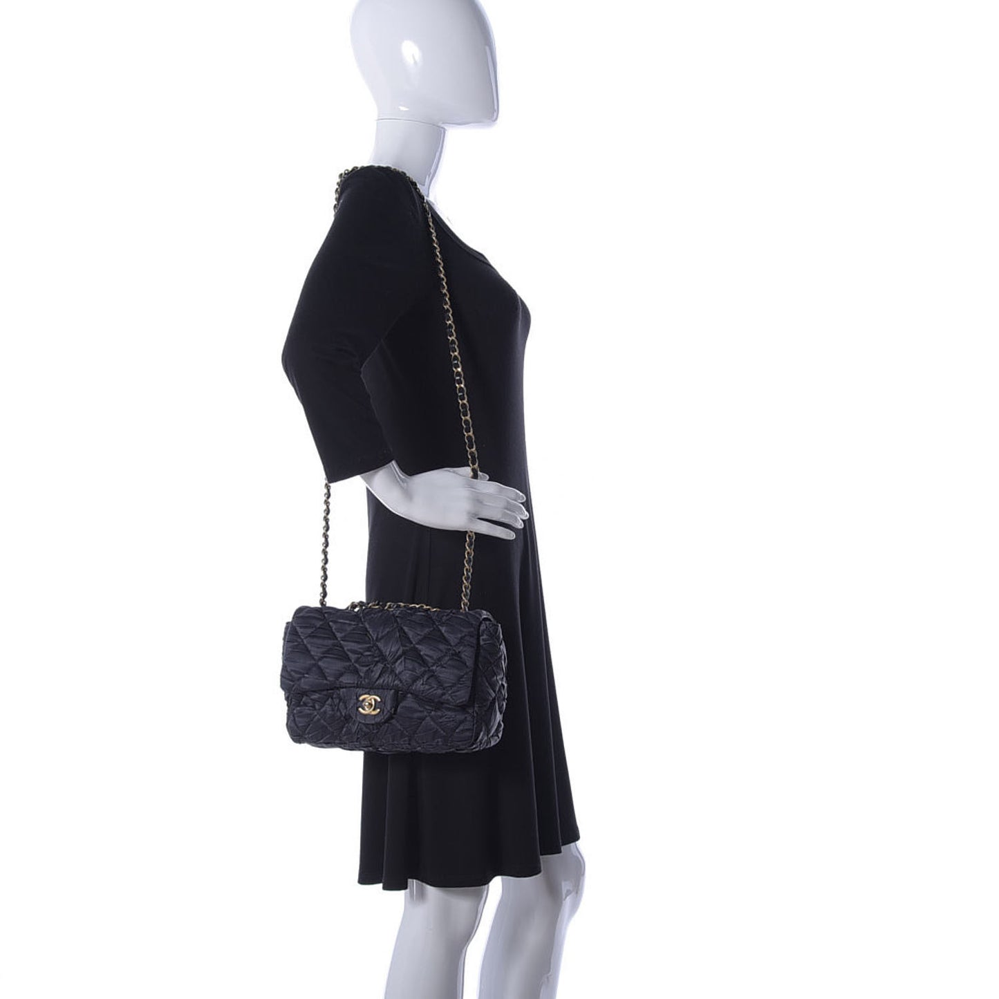 Satin Quilted Pleated Medium Single Flap Navy